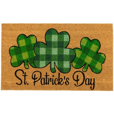 Northlight Natural Coir Plaid St. Patrick's Day Shamrocks Outdoor Doormat 18" x 30"