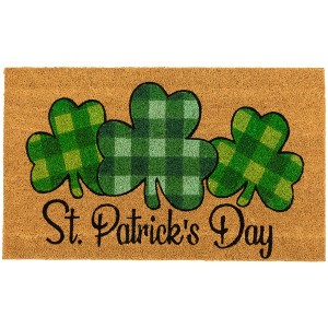Northlight Natural Coir Plaid St. Patrick's Day Shamrocks Outdoor Doormat 18" x 30" - 1 of 4