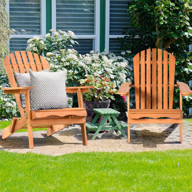 Costway 4 PCS Eucalyptus Adirondack Chair Foldable Outdoor Wood Lounger Chair Natural, 2 of 13