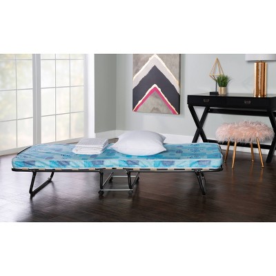Compact Twin-Size Folding Rollaway Guest Bed with Upholstered Metal Frame