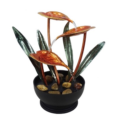 Photo 1 of 12 Indoor Tropical Floral Tabletop Fountain with Stone-Filled Base Black/Green/Copper - Alpine Corporation