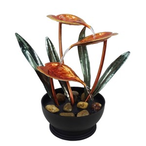 12" Indoor Tropical Floral Tabletop Fountain with Stone-Filled Base Black/Green/Copper - Alpine Corporation - 1 of 3