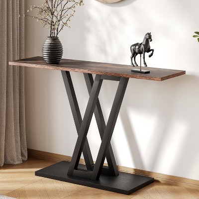 Rustic Brown and Black Metal Console Table with Storage