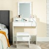 FurnitureR Make Up Vanity Desk Set, Vanity Desk with Mirror and Lights, Make Up Table and Stool Set, Wooden Dressing Table with 2 Drawers, White - 3 of 4