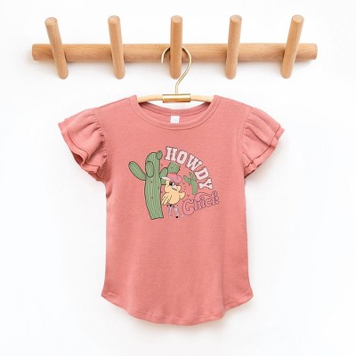 The Juniper Shop Howdy Chick Toddler Flutter Sleeve Tee