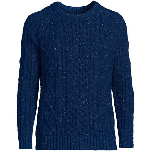 Lands' End Men's Tall Cotton Blend Aran Cable Crew Neck Sweater ...