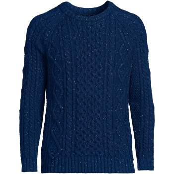 Lands' End Men's Cotton Blend Aran Cable Crew Neck Sweater