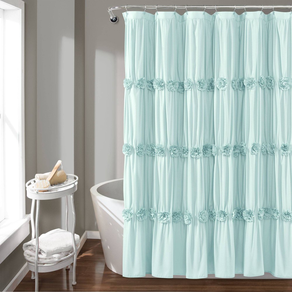 Photos - Shower Curtain Darla Texture  Light Blue - Lush Décor: Polyester Microfiber, Buttonhole Top, No Liner Included