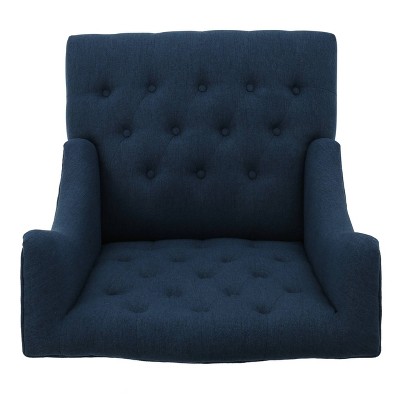 Toddman High Back Blue Tufted Accent Chair with Wood Legs