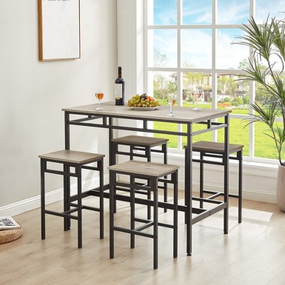 Bar Table Set 5pc, Farmhouse Kitchen Table And Chairs Set High Top ...