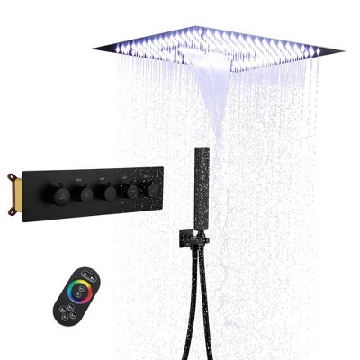 CASAINC 4-Spray Dual Shower Heads 16 Inches Ceiling Mount Fixed and Handheld Shower Head 64 Color Lights 2.5 GPM
