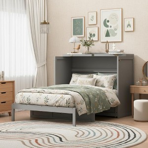 Polibi Full‑Size Murphy Bed with Rattan Front & Hidden Drawer Storage - 1 of 4