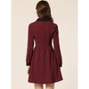 INSPIRE CHIC Women's Peter Pan Collar Contrast Half Placket Long Sleeve A-Line Party Flare Dresses - 3 of 4