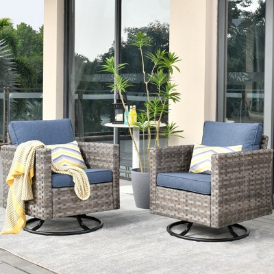 XIZZI Outdoor Rocking Chair 360 Degrees Swivel, Patio Bistro Set of 2, PE Rattan All Weather Outside Rocker Chair for Porch, Garden and Terrace
