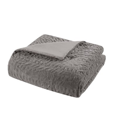 Gray King Ruched Faux Fur Down Alternative Comforter Set