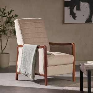 Mid Century Modern Fabric Channel Stitch Wood Pushback Recliner Chair,CENGHU Accent Chair for Living,Sofa Chair - 1 of 4