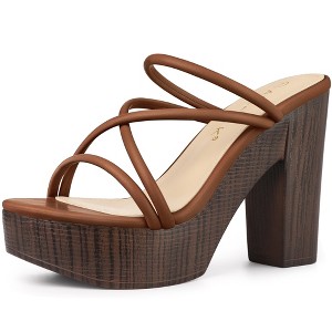 Allegra K Women's Platform Crisscross Strap Chunky Heel Slide Sandals - 1 of 4