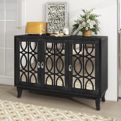 KTMBDW 47.2" Buffet Sideboard Cabinet with Glass Door, Large Storage Cabinet with Shelf, Wooden Coffee Bar Station for Kitchen, Dining Room, Brown