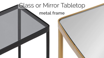 Trubey 18.9" Black Metal and Glass Side Table with Storage