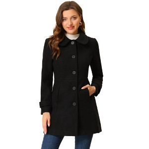 Allegra K Women's Peter Pan Collar Single Breasted Outwear Winter Buttoned Long Coat - 1 of 4