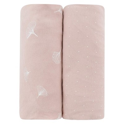 Pink Gingko and Pin Dot Jersey Cotton Baby Changing Pad Cover Set