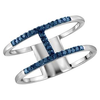 1/10 CT. T.W. Round-Cut Blue Diamond Prong Set H Ring in Sterling Silver - White (8)"