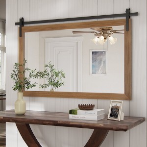 PAIHOME Wood Frame Wall Mirrors, Farmhouse Rectangle Vanity Mirror, Barn Door Bathroom Decorative Mirror - 1 of 4