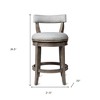 HomeRoots 26" Gray and Oak Fabric and Solid Wood Low Back Counter Height Swivel Bar Chair - 3 of 4