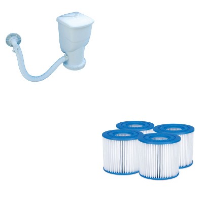 Summer Waves 600 Gallon SkimmerPlus Above Ground Frame Swimming Pool Filter Pump and 4-Pack of Replacement Type D Filter Cartridges