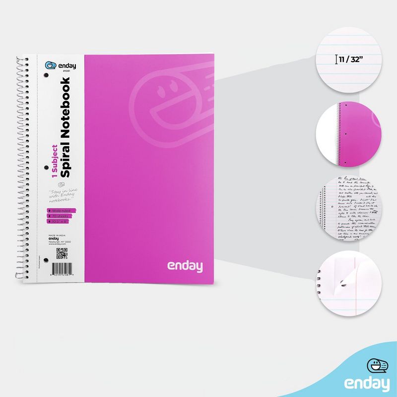 Enday 1-Subject Wide Ruled Spiral Notebook - 70 Sheets, 3 of 5