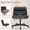 Armless Criss Cross Chair, Cross Legged Chair,  Wide Office Desk Chair with Wheels, Black Leather - 3 of 4
