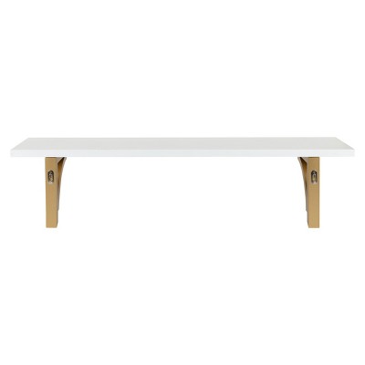 36" White and Gold Floating Wood Wall Shelf