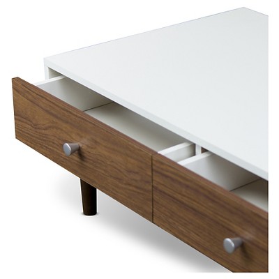 Gemini 38'' White and Walnut Contemporary Coffee Table with Storage