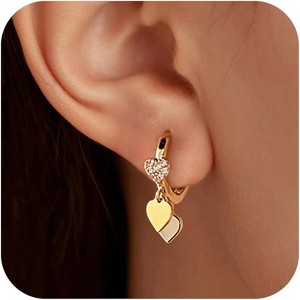 Sterling Silver Heart Huggie Hoops with Sparkling CZ | 14K Gold Plated - 1 of 4