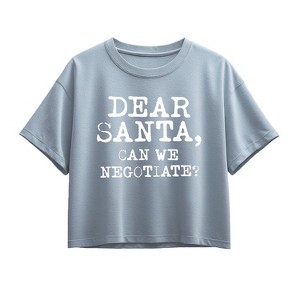 Girls' - Instant Message - Dear Santa Can We Negotiate Short Sleeve Boxy Graphic T-Shirt - 1 of 2