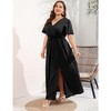 Whizmax Women Plus Size Wrap Maxi Dress Short Flutter Sleeves Empire Waist Split A Line Boho Casual Dress - 4 of 4