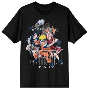 Naruto Classic Character Group With Kanji Crew Neck Short Sleeve Men's Black T-shirt - 1 of 3