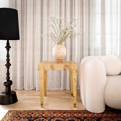 Honey Acacia Wood and Rustic Brass Square End Table