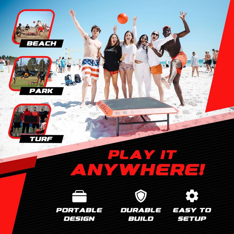 Boardball Sport Portable Foldable Indoor Outdoor Boardball Set with Rubberized Top Surface Board, Volleyball, and Compact Hand Pump, Red and Black, 4 of 8