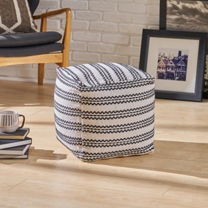 Layne Boho Cotton Pouf Natural/Black - Christopher Knight Home - 1 of 4