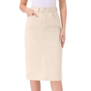 INSPIRE CHIC Women's Casual High Waist Stretchy Midi Jean Skirt - 1 of 4