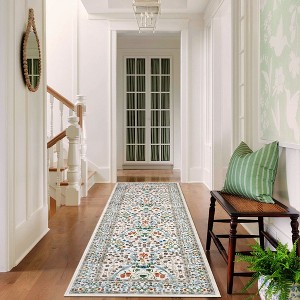 Washable Floral Print Botanical Rug Non Slip Low Pile Rug Soft Floor Cover Foldable Indoor Carpet for Living Room Bedroom Home Office - 1 of 4