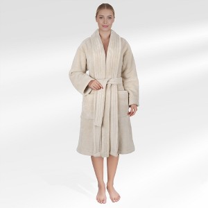 American Soft Linen Women’s Fleece Bathrobe – Luxury Soft, Plush, Fuzzy & Warm Robe for Women, Cozy Spa Quality Adult Bathroom Lounge Robe - 1 of 4