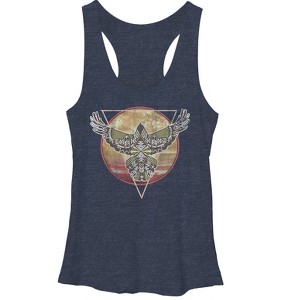 Women's Lost Gods Soaring Indigenous Print Hawk  Racerback Tank Top - Navy Blue Heather - X Large - 1 of 3