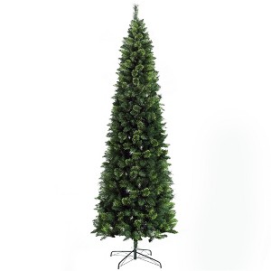 HOMCOM 9 FT Artificial Christmas Tree Holiday Decoration with Auto Open, Steel Base, Pine Needles, Pencil Shape - 1 of 4