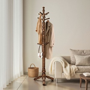 74" Heavy Duty Wooden Coat Rack Stand with 11 Hooks, Freestanding Coat Tree for Entryway, Hallway, Bedroom, Office - 1 of 4