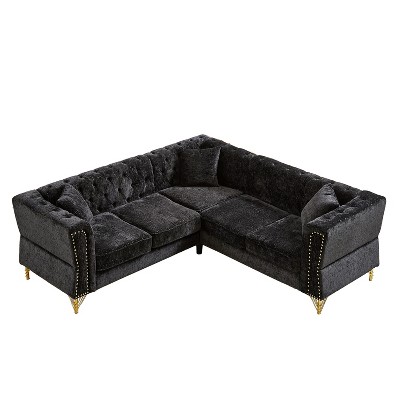 NicBex Chenille Corner Sofa,L-Shaped Sectional Couch with 3 Cushions for Living Room,Apartment,Office,Black