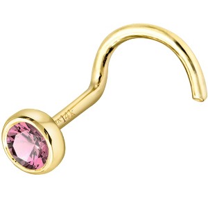 Jewelry Avalanche 22G 14K Gold Bezel-set Pink Tourmaline Nose Screw Nose Stud - 1 of 3