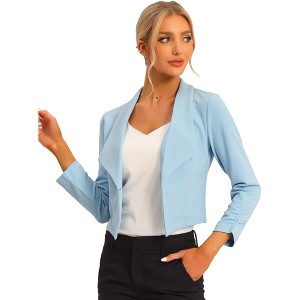 INSPIRE CHIC Women's Regular Fit Notched Lapel Ruched Sleeve Business Crop Blazer - 1 of 4