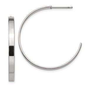Chisel Stainless Steel Polished 33mm Diameter 3mm J Hoop Earrings - 1 of 4